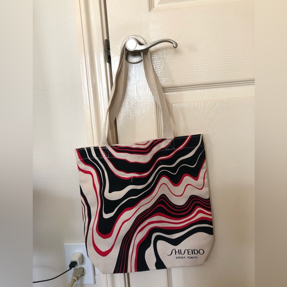 Shiseido Black, Red & Beige Swirl Canvas Tote